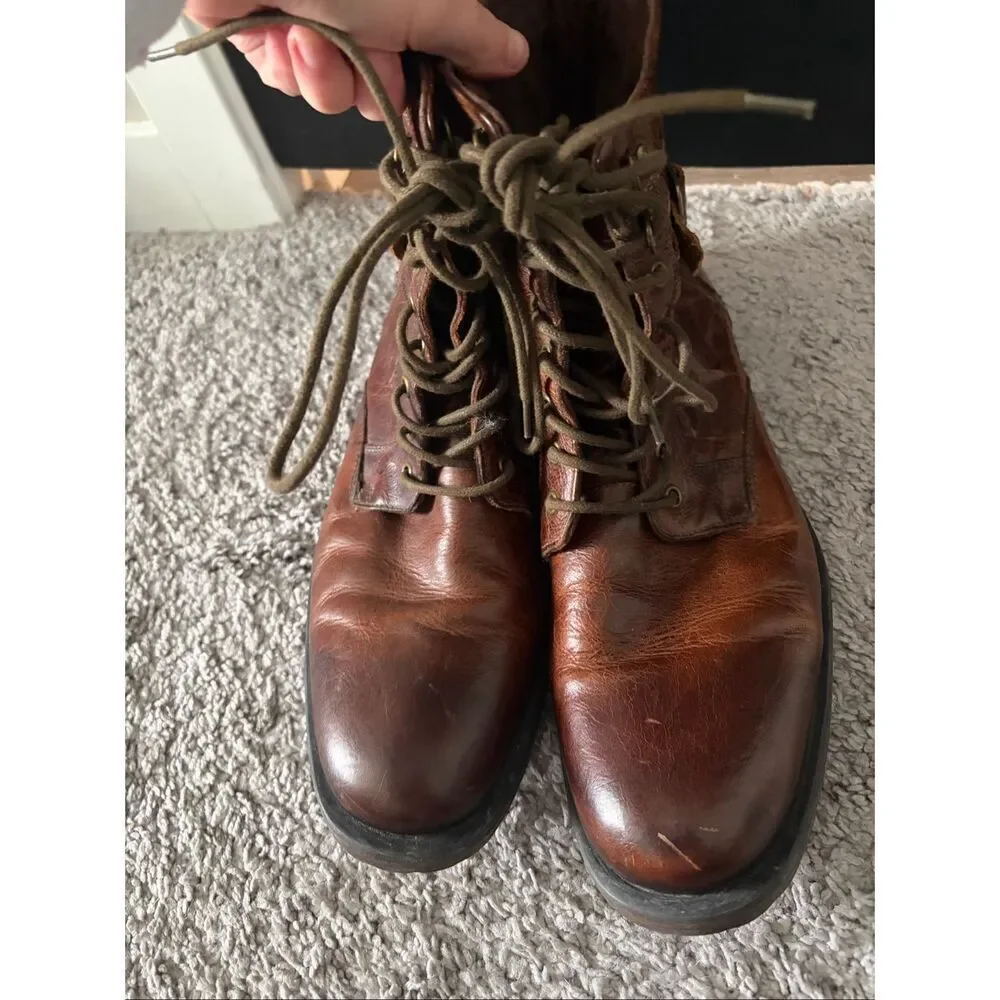 Aston Grey Rockcastle 2 Leather Distressed Combat Boots Lace-Up Buckle Size 11.5